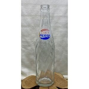 Vintage 10 oz Diet Pepsi Swirl Glass Bottle Clear White Dots Soda ACL 1970's